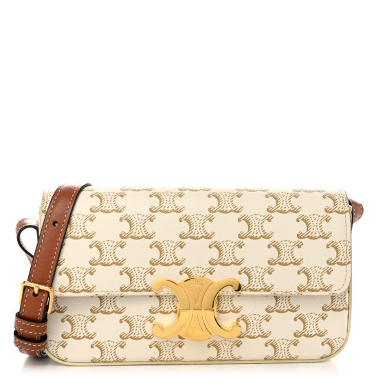 Canvas Calfskin Triomphe Shoulder Bag White | FASHIONPHILE (US)