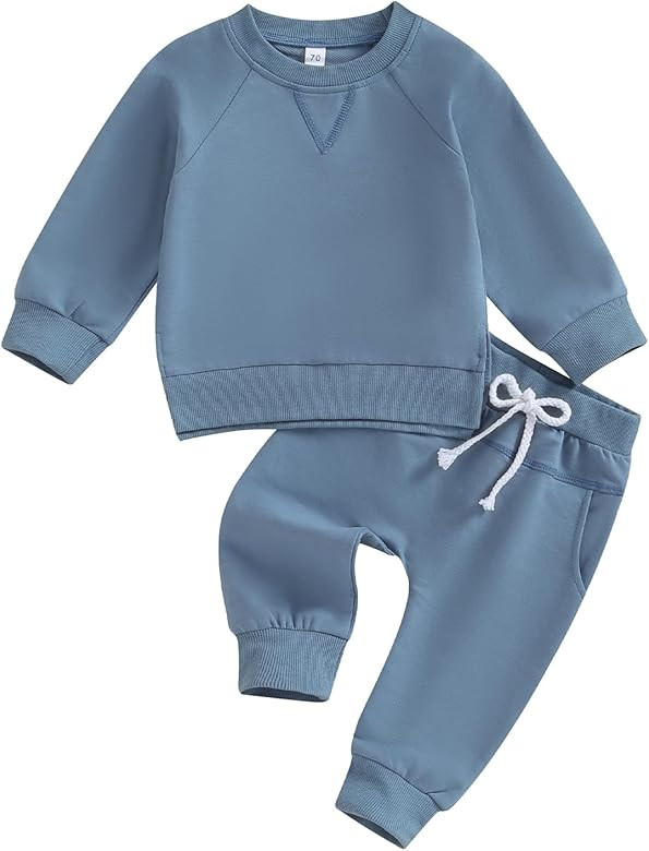 AEEMCEM Baby Boy Girl Clothes Toddler Fall Winter Outfits Solid Color Crewneck Sweatshirt and Jog... | Amazon (US)