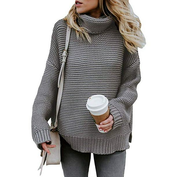 Womens Turtleneck Long Sleeve Chunky Knit Pullover Sweater | Walmart (US)