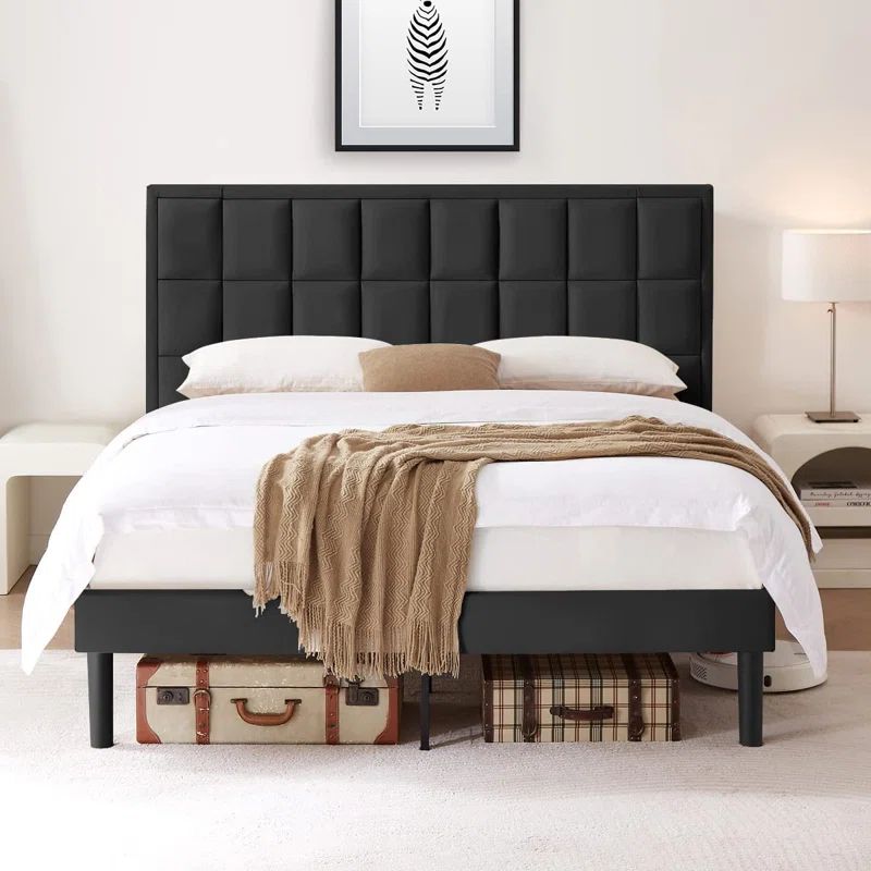 Torrick Bed Frame Cozy Velvet Upholstered Bed Frame with Strong Headboard | Wayfair North America