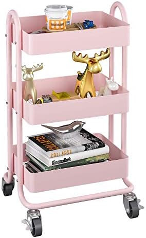 MIOCASA 3-Tier Metal Utility Rolling Cart, Heavy Duty Multifunction Cart with Lockable Casters, E... | Amazon (US)