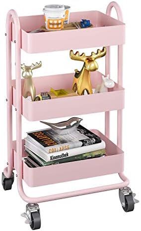 MIOCASA 3-Tier Metal Utility Rolling Cart, Heavy Duty Multifunction Cart with Lockable Casters, E... | Amazon (US)