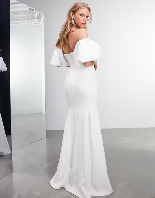 ASOS Edition Maisie off-shoulder puff sleeve crepe wedding dress | ASOS (Global)