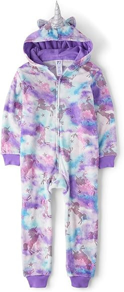 The Children's Place Girls' Long Sleeve Fleece Zip Up One Piece Pajama | Amazon (US)