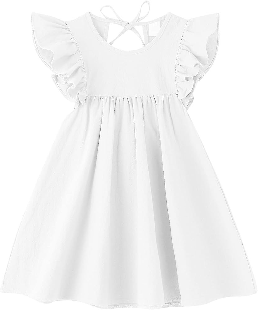 JNKLWPJS Toddler Linen Dress Baby Girls Ruffle Halter Sleeveless Casual Party Dresses | Amazon (US)