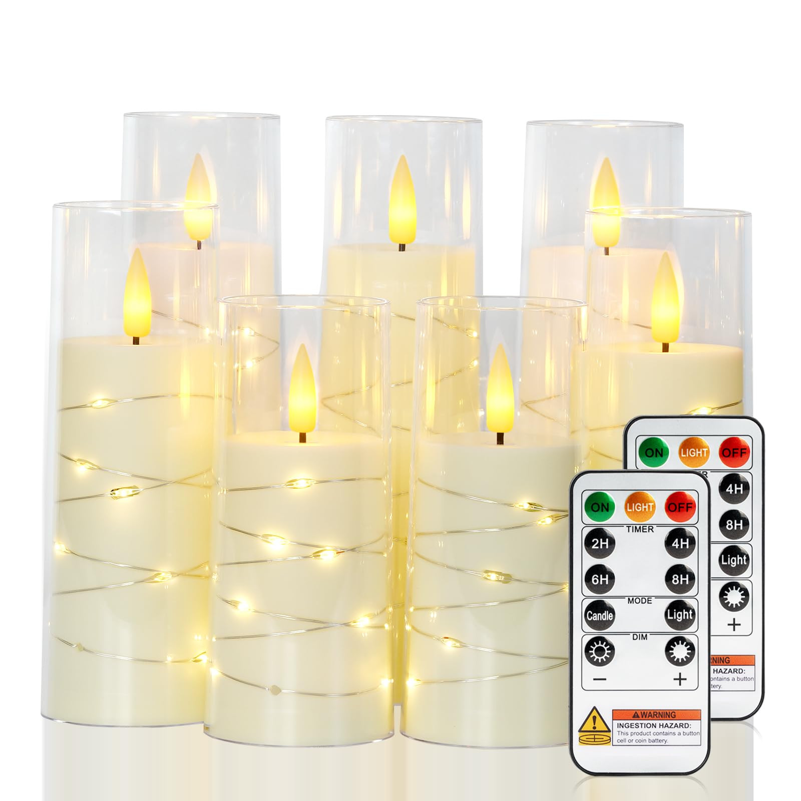 Raycare Flameless Candle with Remote Timer, 7 Flickering Acrylic Battery Operated LED Pillar Cand... | Amazon (US)