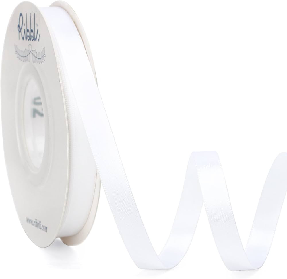 Ribbli Double Faced White Satin Ribbon,3/8” x Continuous 25 Yards,Fabric Ribbon use for Bows Bo... | Amazon (US)