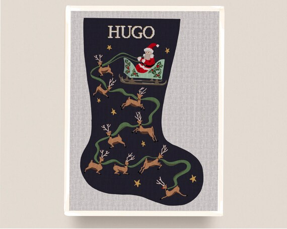 Santas Flight  Needlepoint Christmas Stocking DIY Canvas or | Etsy | Etsy ROW