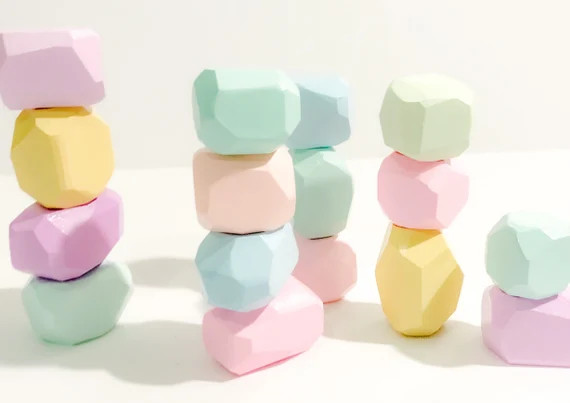 Pastel wooden geometric stone stacking blocks | Etsy (US)
