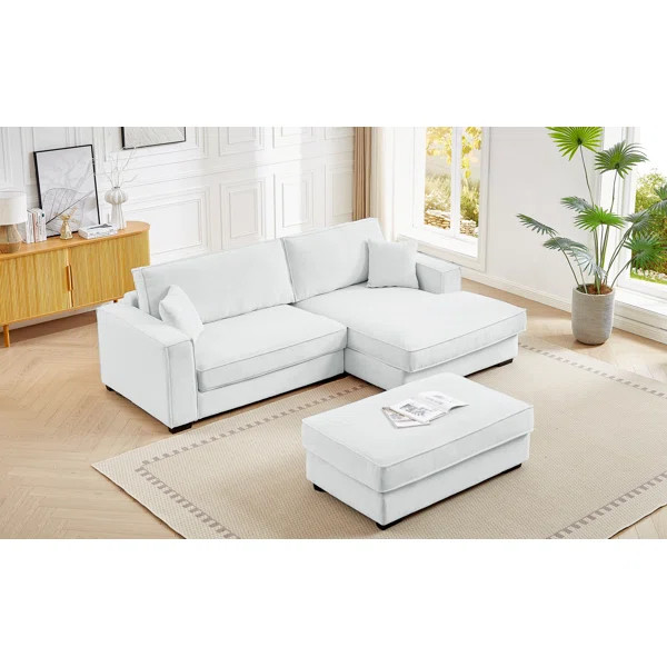 Chira Upholstered Wide Seat Sofa Chaise Sectional with Ottoman | Wayfair North America
