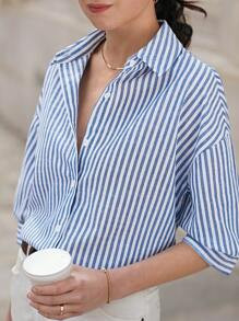 SHEIN Frenchy Striped Print Drop Shoulder Shirt | SHEIN