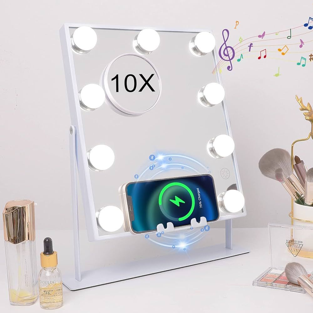 Hansong Lighted Vanity Mirror with Bluetooth Speaker and Wireless Charging Makeup Mirror with Lig... | Amazon (US)