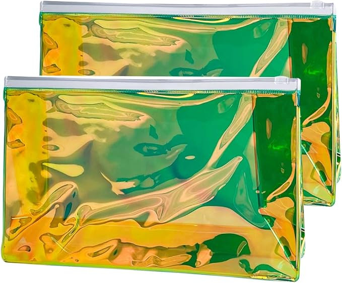 2 PCS Holographic Makeup Bag, Clear Iridescent Cosmetic Bag,Portable Waterproof PVC Makeup Pouch ... | Amazon (US)