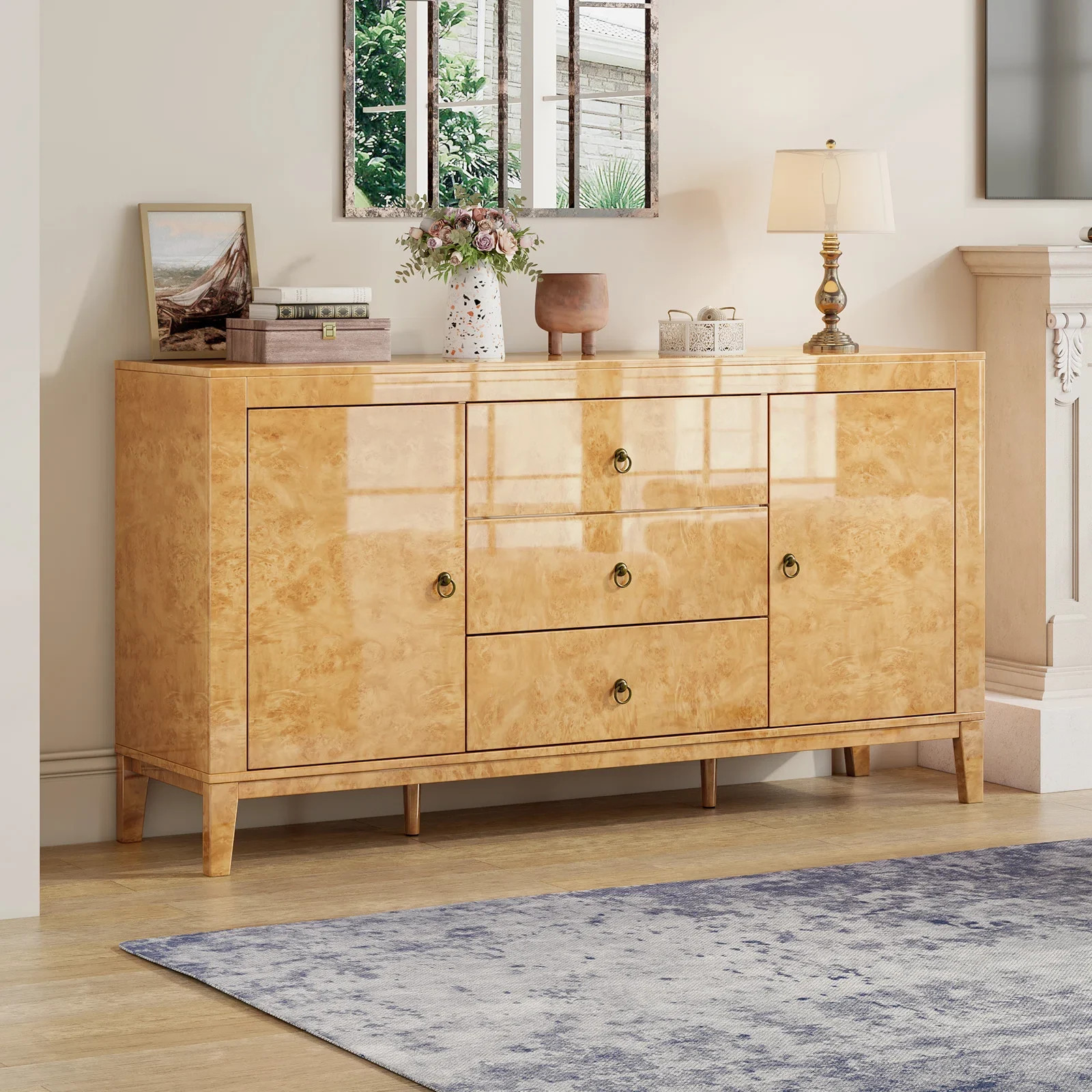Breakwater Bay Adamarys Mid Century Modern Highgloss Burl Wood Sideboard & Reviews | Wayfair | Wayfair North America