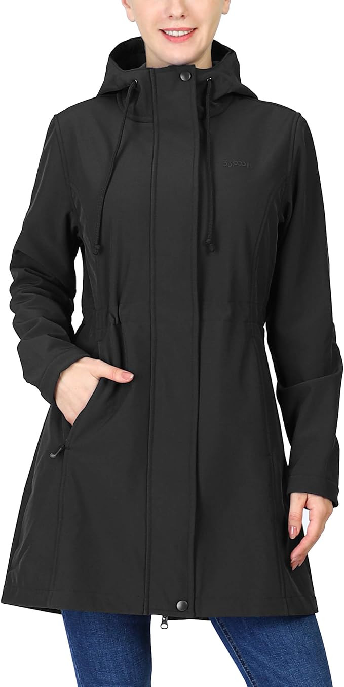 33,000ft Women's Softshell Long Jacket with Hood Fleece Lined Windproof Warm up Waterproof Windbr... | Amazon (US)