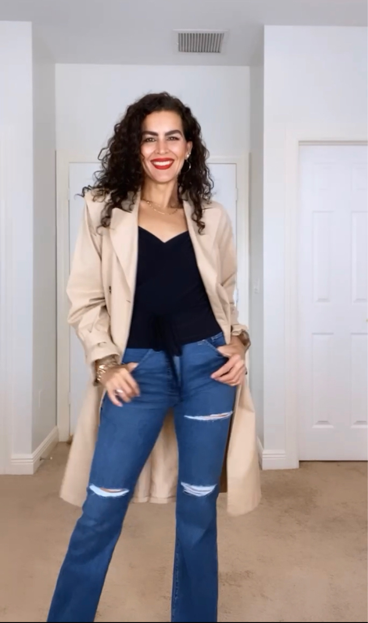 Size s in the trench and top. Size 4 in the flare jeans. Jeans are and top on sale!!

#LTKSeasonal #LTKsalealert #LTKstyletip