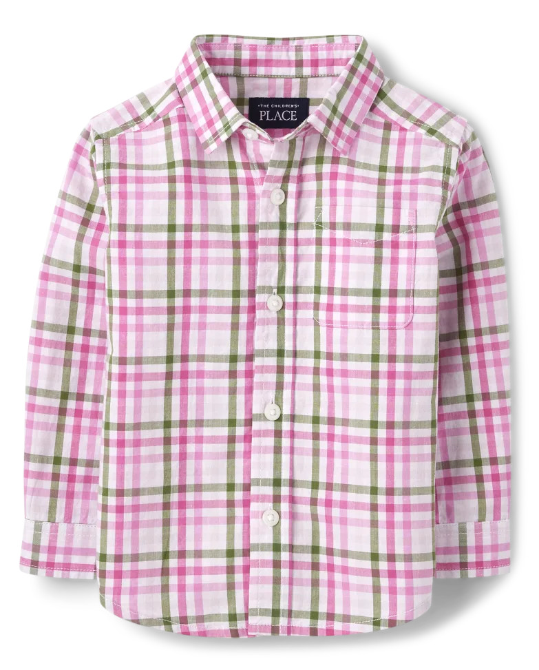 Baby And Toddler Boys Dad And Me Gingham Poplin Button Down Shirt - caddy pink | The Children's Place