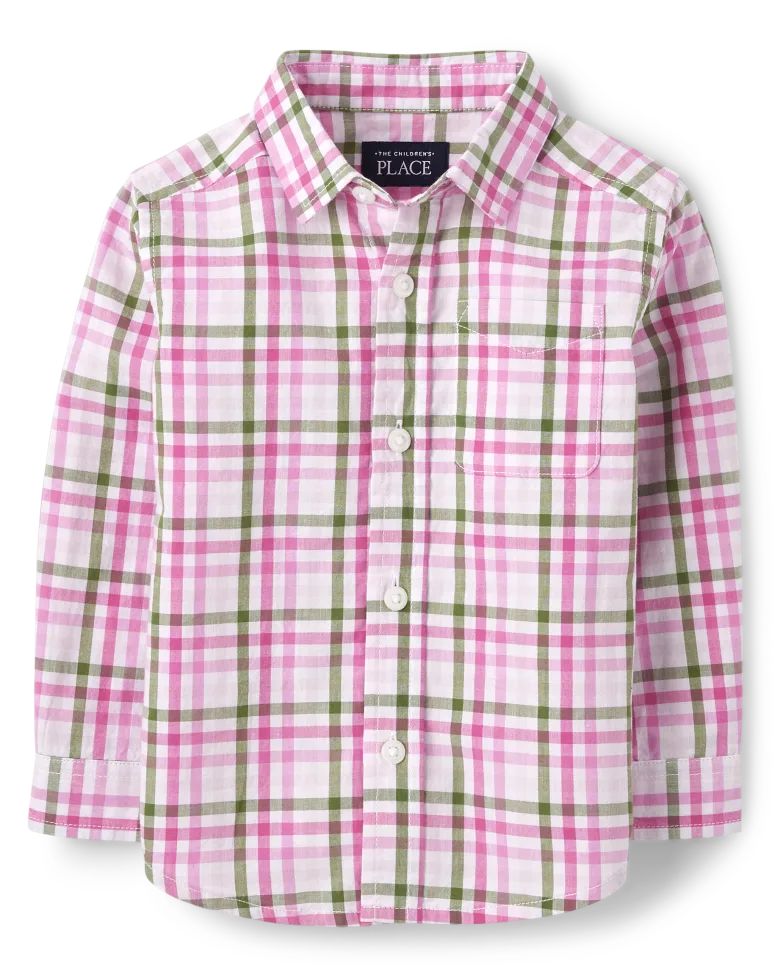 Baby And Toddler Boys Dad And Me Gingham Poplin Button Down Shirt - caddy pink | The Children's Place