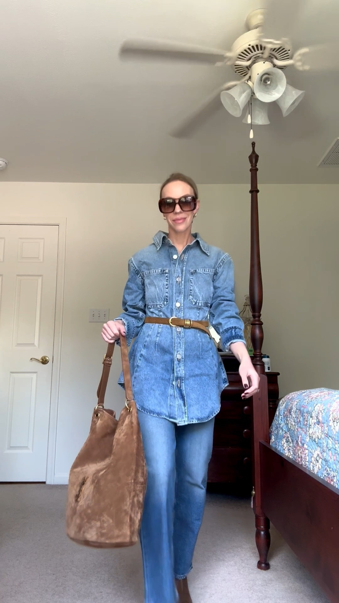 All denim outfit, denim on denim, suede tote bag, early fall outfit with denim shirt

#LTKSeasonal #LTKOver40 #LTKSaleAlert