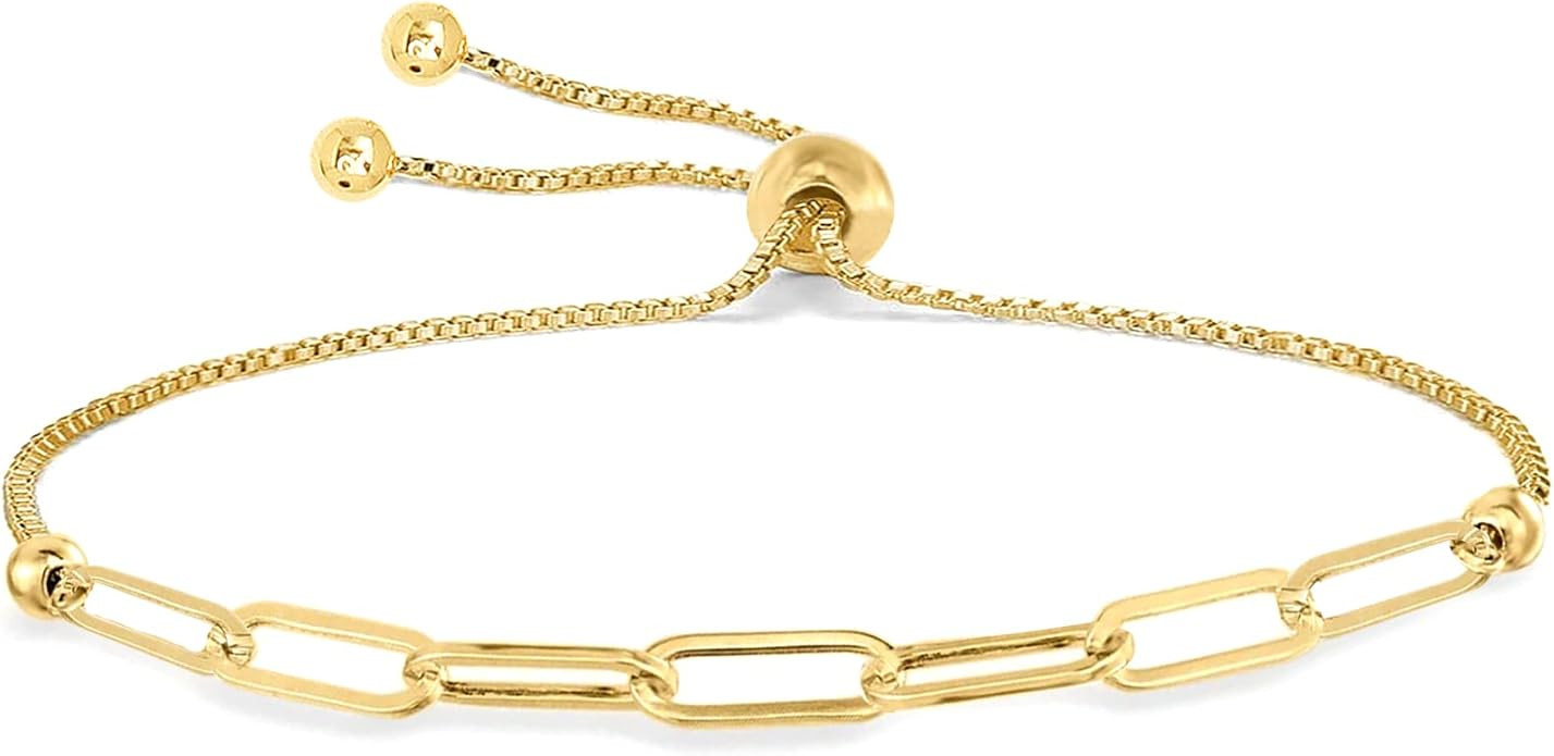 LeCalla Pure 925 Sterling Silver Italian Paperclip Link Chain Bracelets | Gold Over Silver Paper-... | Amazon (US)