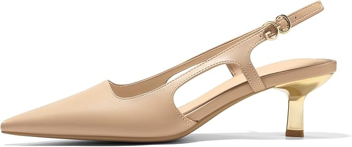 Coutgo Womens Low Kitten Heels Slingback Pumps Closed Pointed Toe Buckle Party Work Dress Shoes | Amazon (US)
