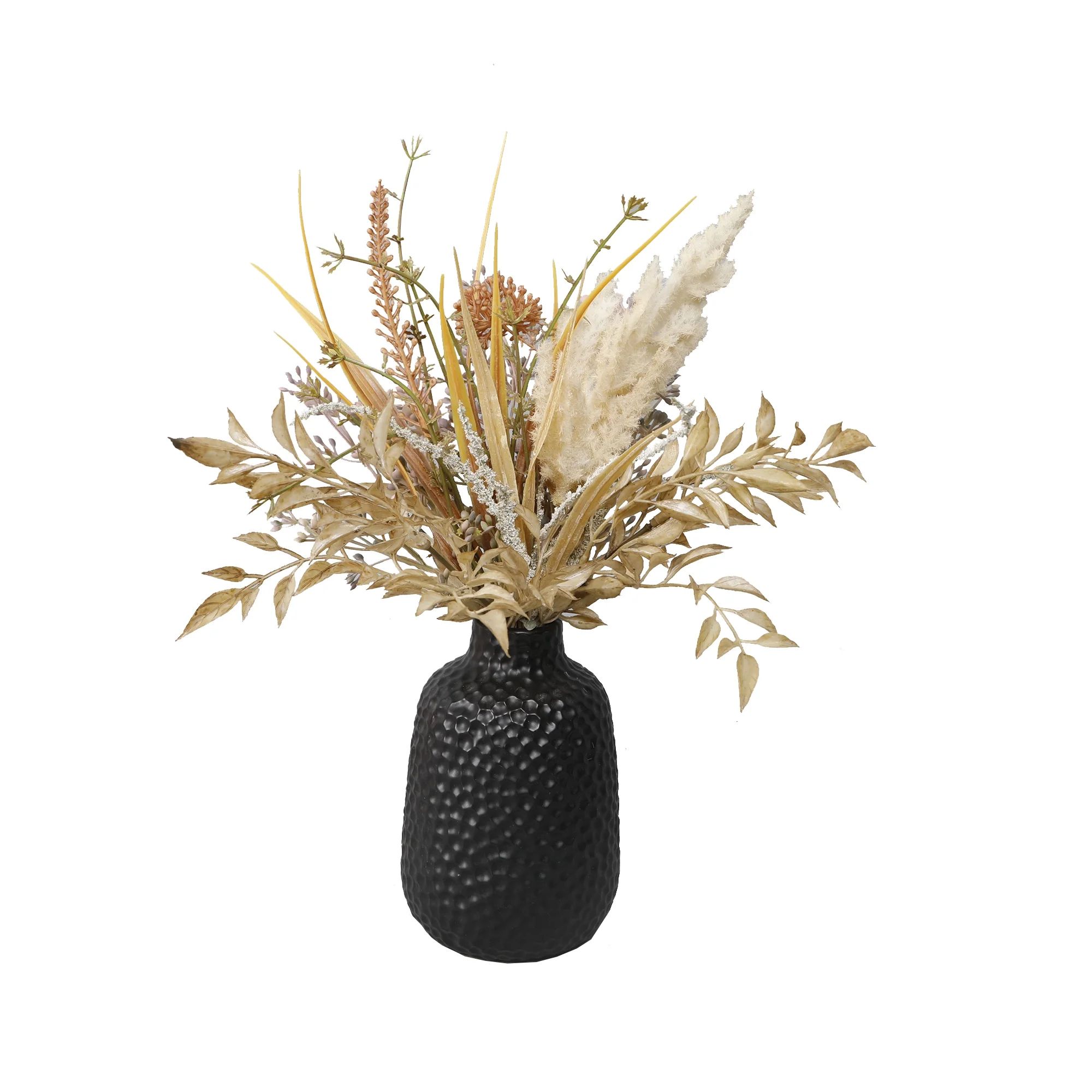 Flora Bunda 14" Artificial Fall Floral Arrangement in Matte Black Ceramic Vase for Tabletops - 1.... | Walmart (US)