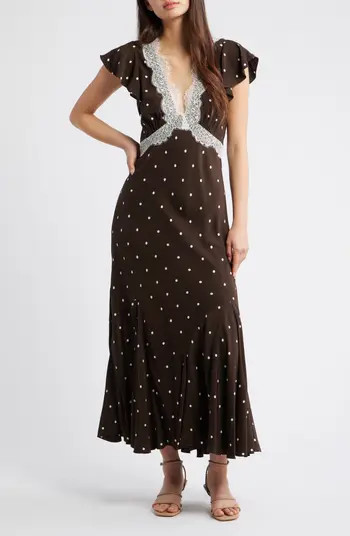Mattia Lace Trim Polka Dot Maxi Dress | Nordstrom