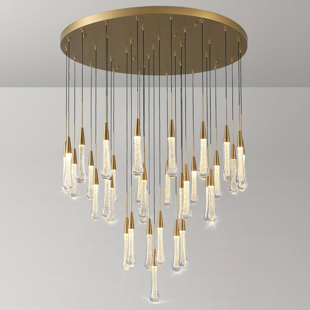 34-Light Gold Chandeliers for High Ceilings, Large Raindrop Chandelier for Foyer, Entryway, Stair... | Amazon (US)