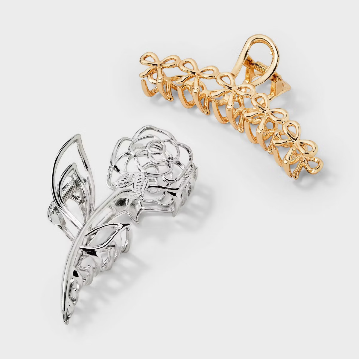 Bow and Rose Claw Hair Clip Set 2pc - Wild Fable™ Gold/Silver | Target