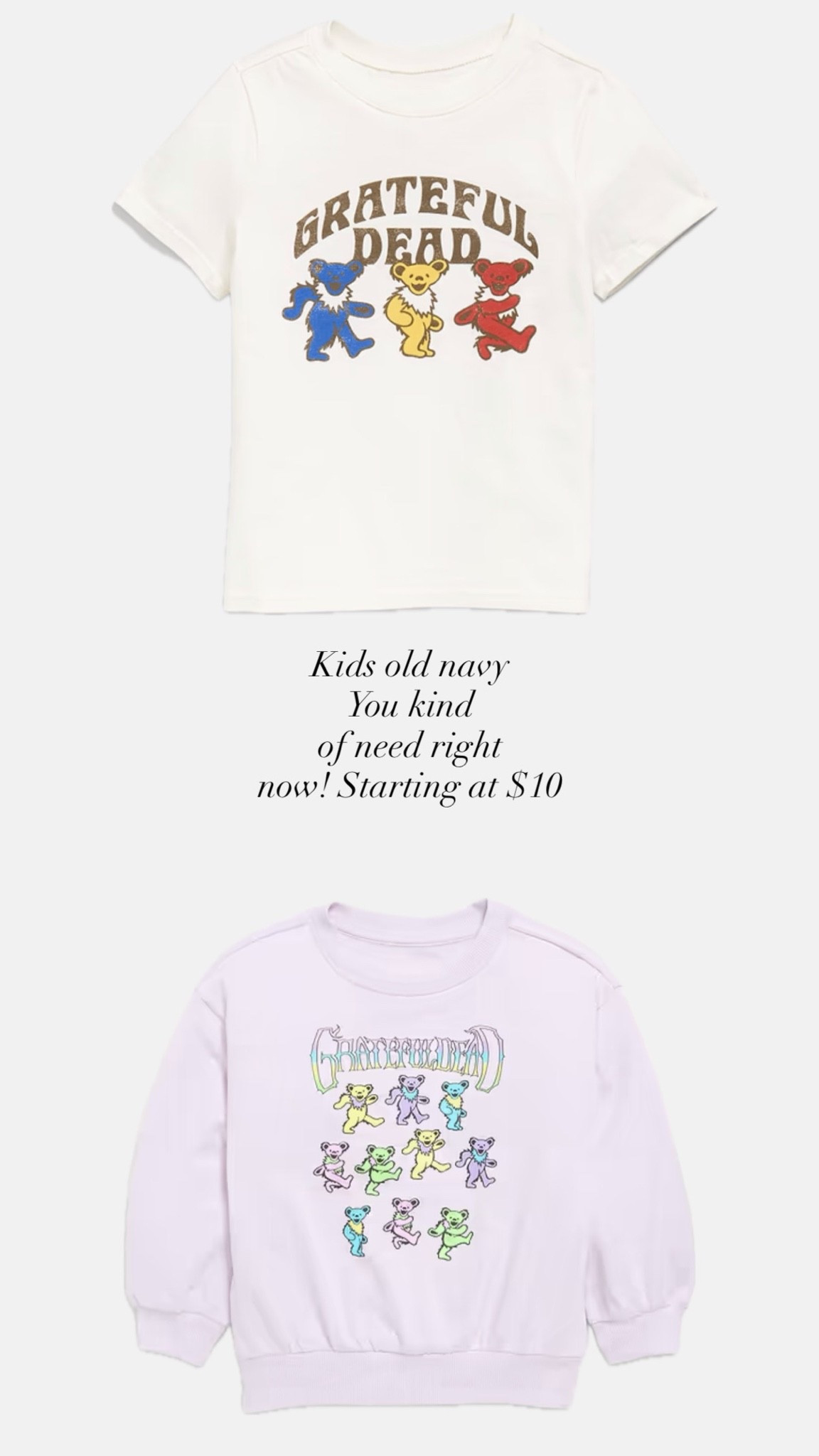 Old navy kids with amazing Grateful Dead merch starting at $10 — daily edit cover from Found by Em