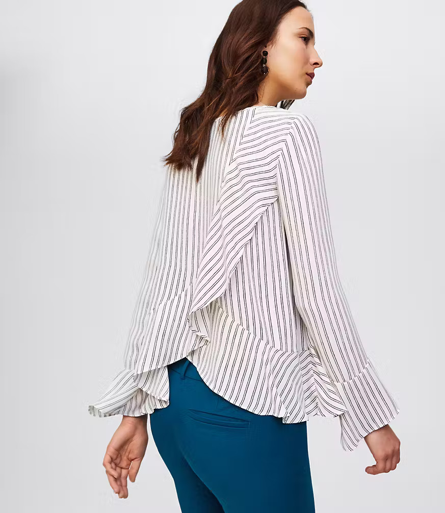 Plaid Ruffled Crossover Back Blouse | LOFT