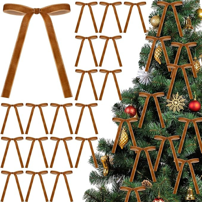 24 Pcs Velvet Christmas Bows for Christmas Tree Rustic Crafts Gift Bows Vintage Velvet Ribbon Bow... | Amazon (US)