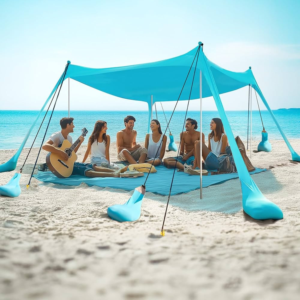 Beach Tent Sun Shelter 10 x 10FT with 8 Sandbags, UPF 50+ Protection Beach Shade Canopy, Eazy Up ... | Amazon (US)
