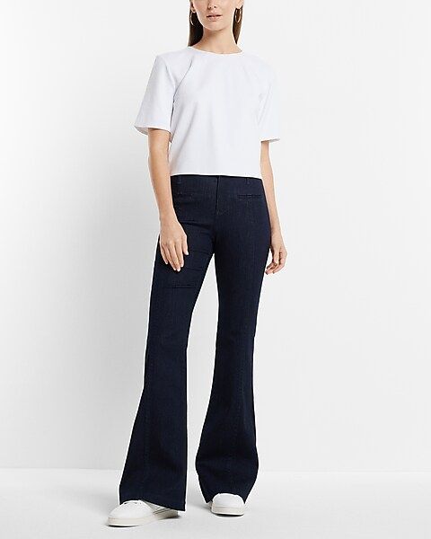 Mid Rise Rinse Front Seam 70s Flare Jeans | Express