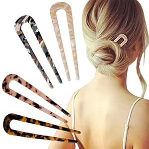 FRDTLUTHW 4.3Inch U Shaped Hair Fork Acetate Tortoiseshell French Hair Pin Colored 2 Prong Bun Ha... | Amazon (US)