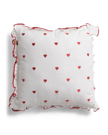 18x18 Embroidered Hearts Ruffle Contrast Trim Pillow | TJ Maxx