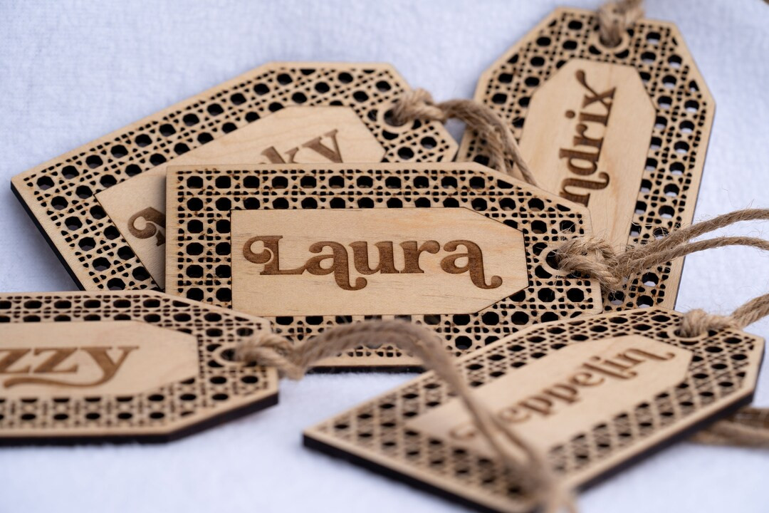 Personalized Stocking Tags, Faux Rattan Wood Stocking Nametags Christmas, Farmhouse Rustic Boho C... | Etsy (US)