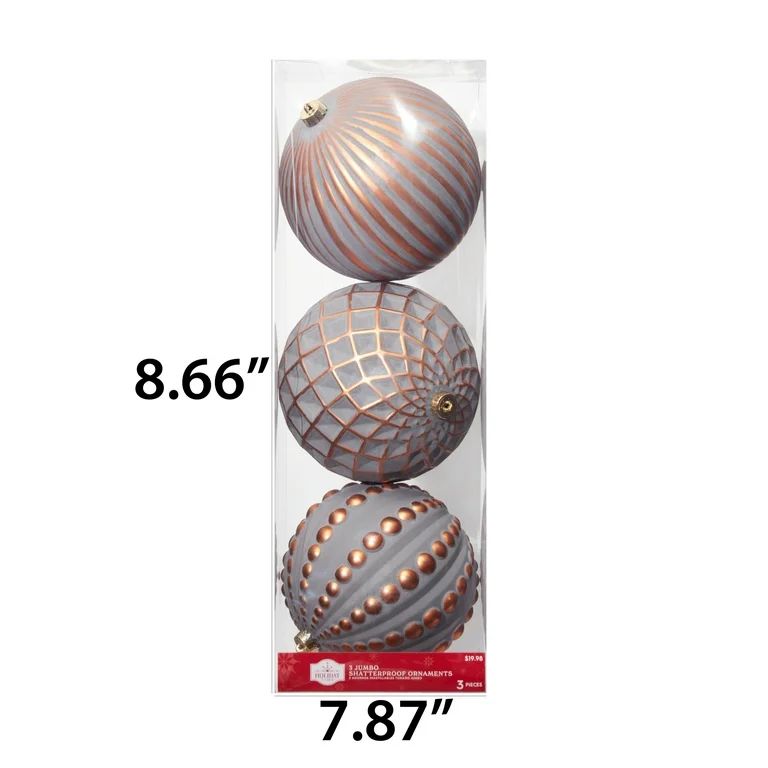 Gray and Copper Shatterproof Christmas Ball Ornaments, 3 Pack, by Holiday Time | Walmart (US)