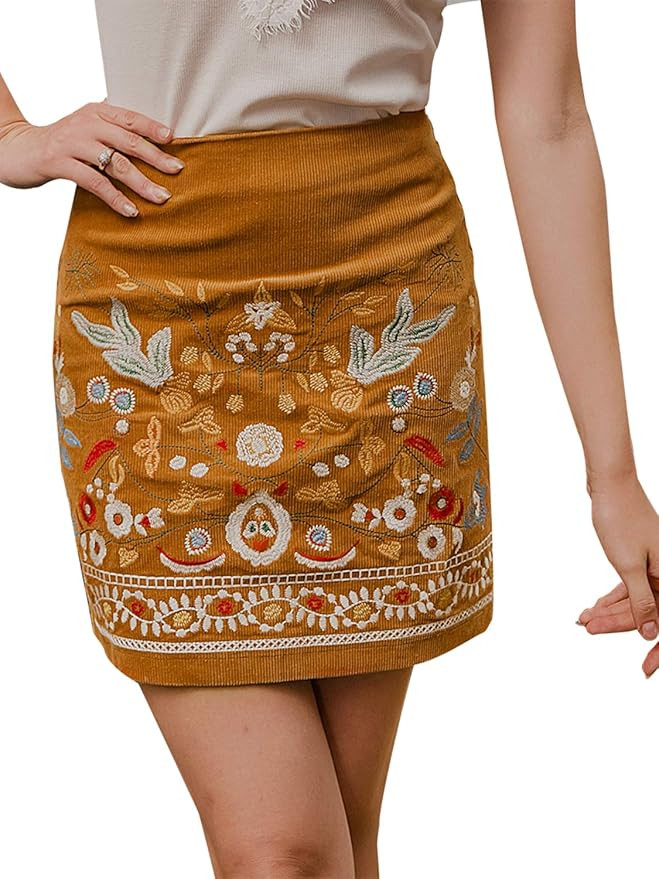 BerryGo Women's High Waist Embroidered Mini Skirt Boho Floral Pencil Skirt | Amazon (US)
