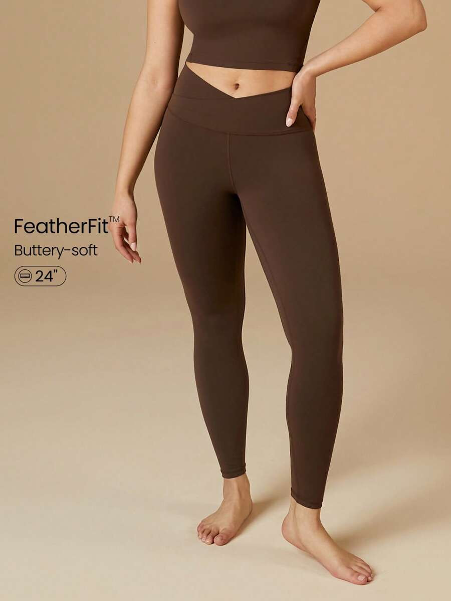 GLOWMODE 24" FeatherFit™ Crossover Yoga Leggings Buttery Soft High Stretch Crossover Waist Spor... | SHEIN