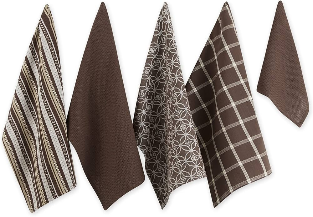 DII Assorted Woven Kitchen Set, Dishtowel, 18x28, Dishcloth, 13x13, Dark Brown, 5 Piece | Amazon (US)