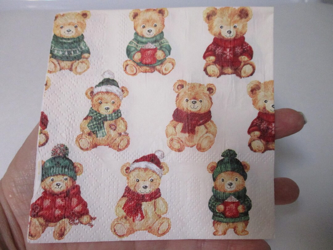 2-christmas Teddy Bear Cocktail Decoupage Napkins-christmas Decoupage Napkins-christmas Collage N... | Etsy (US)