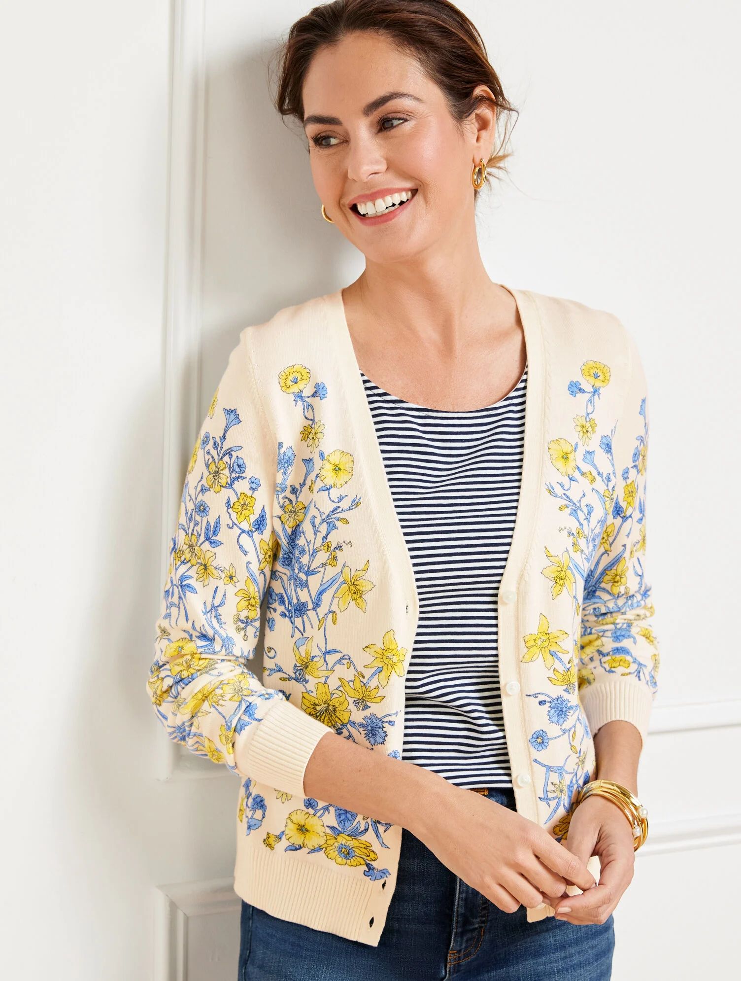 V-Neck Cardigan - Whimsical Floral | Talbots