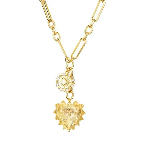 HETICA Chunky Gold Heart Pendant Necklace for Women Sunflower Design Fashion Hip Hop Choker | Walmart (US)