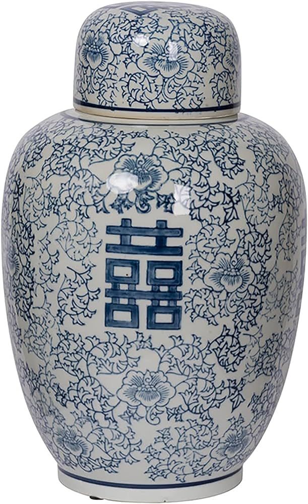 A&B Home Porcelain Vase 13" Blue & White Ceramic Ginger Jar with Lid Ancient Chinese Oriental Sty... | Amazon (US)