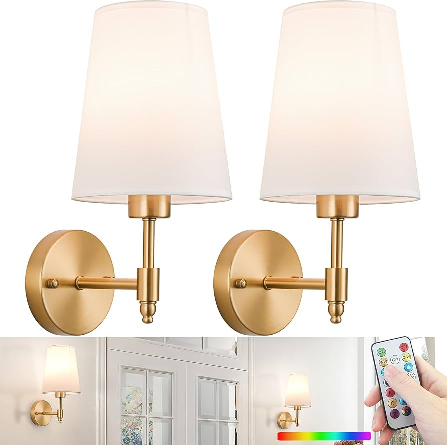 Battery Wall Sconces Set of Two,Battery Operated Sconces Up to 50 Hours Long Life,Rechargeable Co... | Amazon (US)