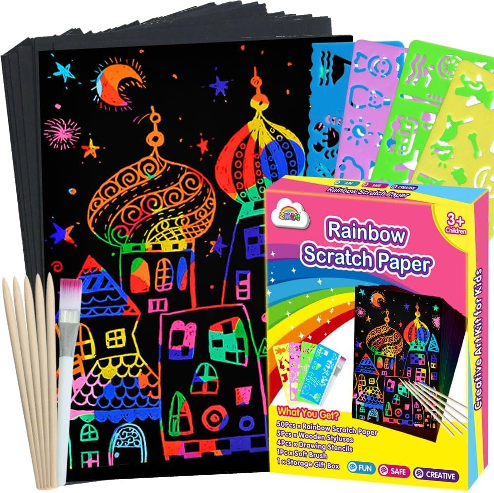 ZMLM Arts Crafts Gifts for Kids: 60PCS Rainbow Scratch Paper Art Easter Gifts for Girls Boys Ages... | Amazon (US)