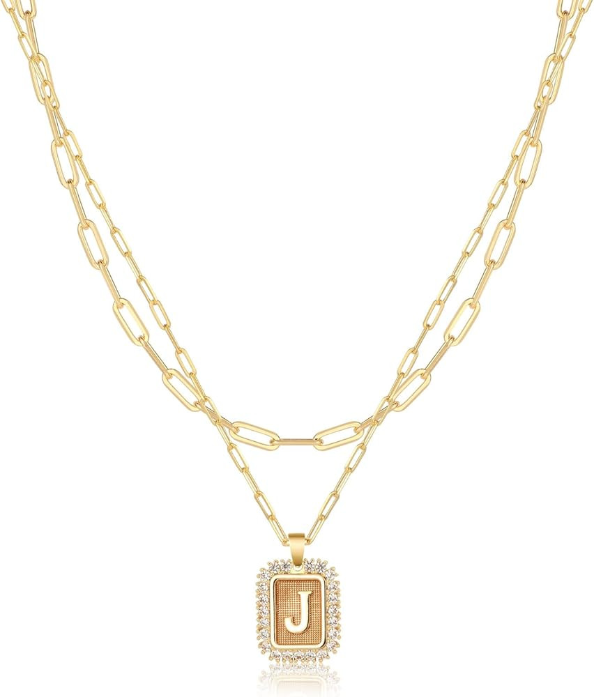 VENOCO Initial Necklaces for Women, Trendy Gold Letter Necklace Dainty Layered Paperclip Choker N... | Amazon (US)