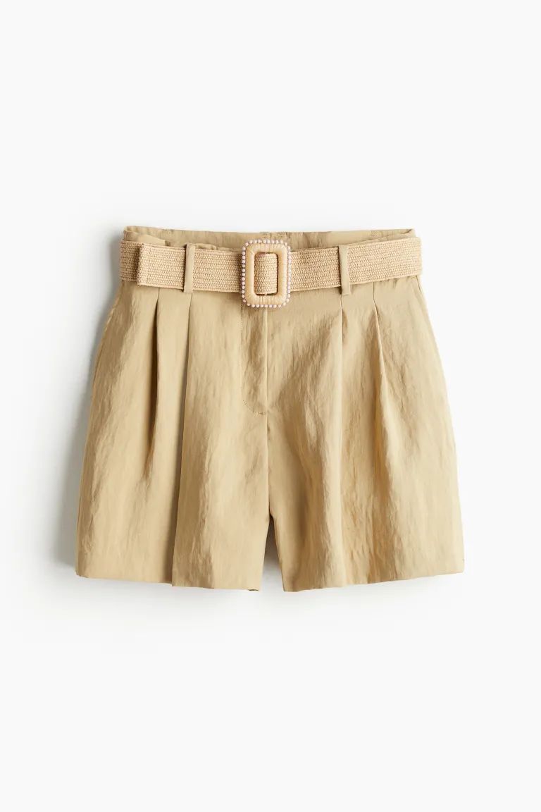 Belted Twill Shorts - Beige - Ladies | H&M US | H&M (US + CA)
