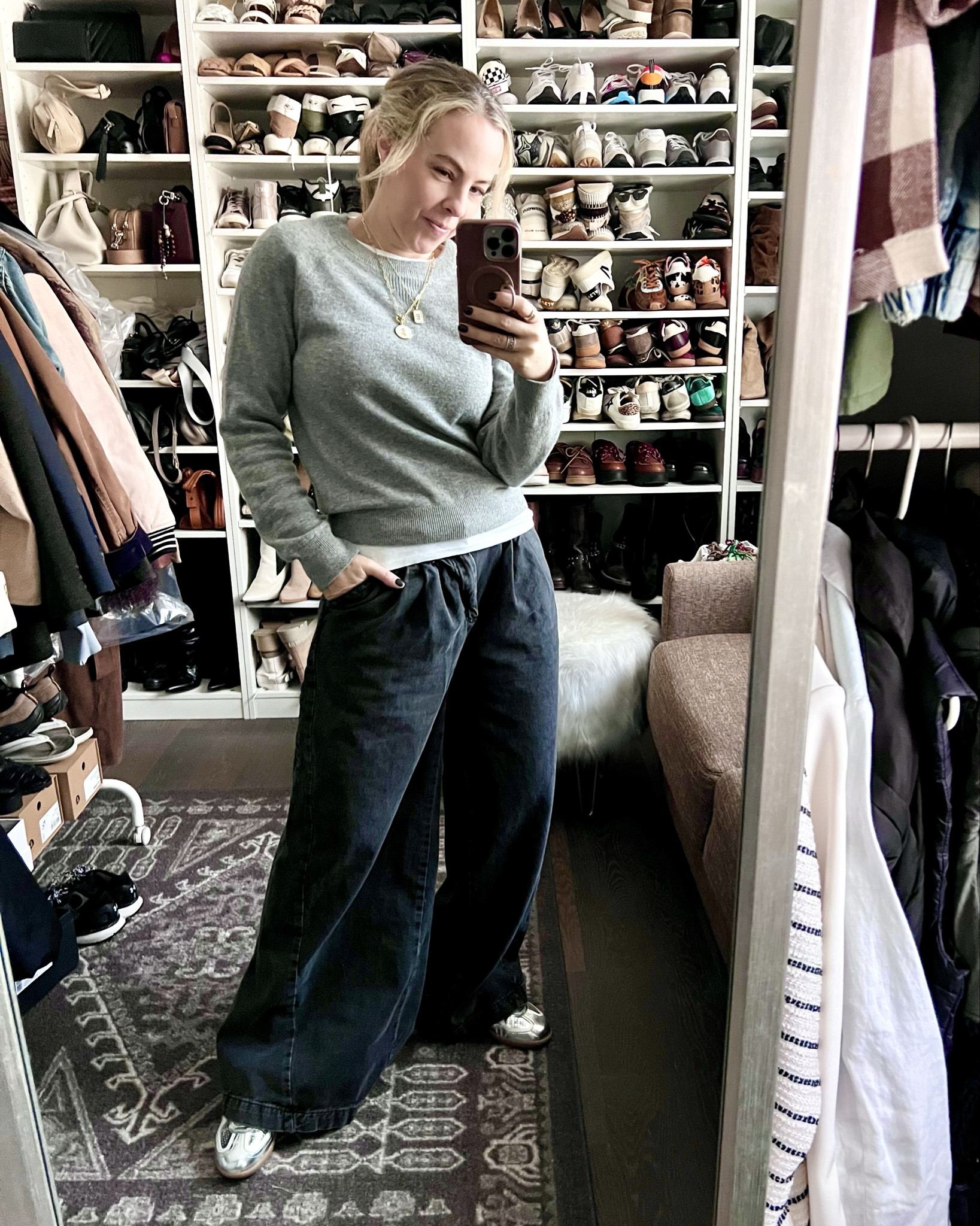 Always down for wide leg jeans and cashmere